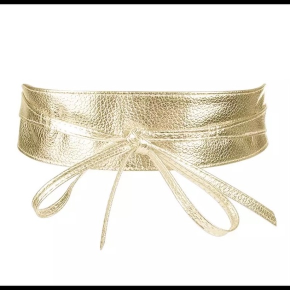 NWT Gold Vegan Leather Obi Wrap Belt One Size Ladies - Picture 4 of 7